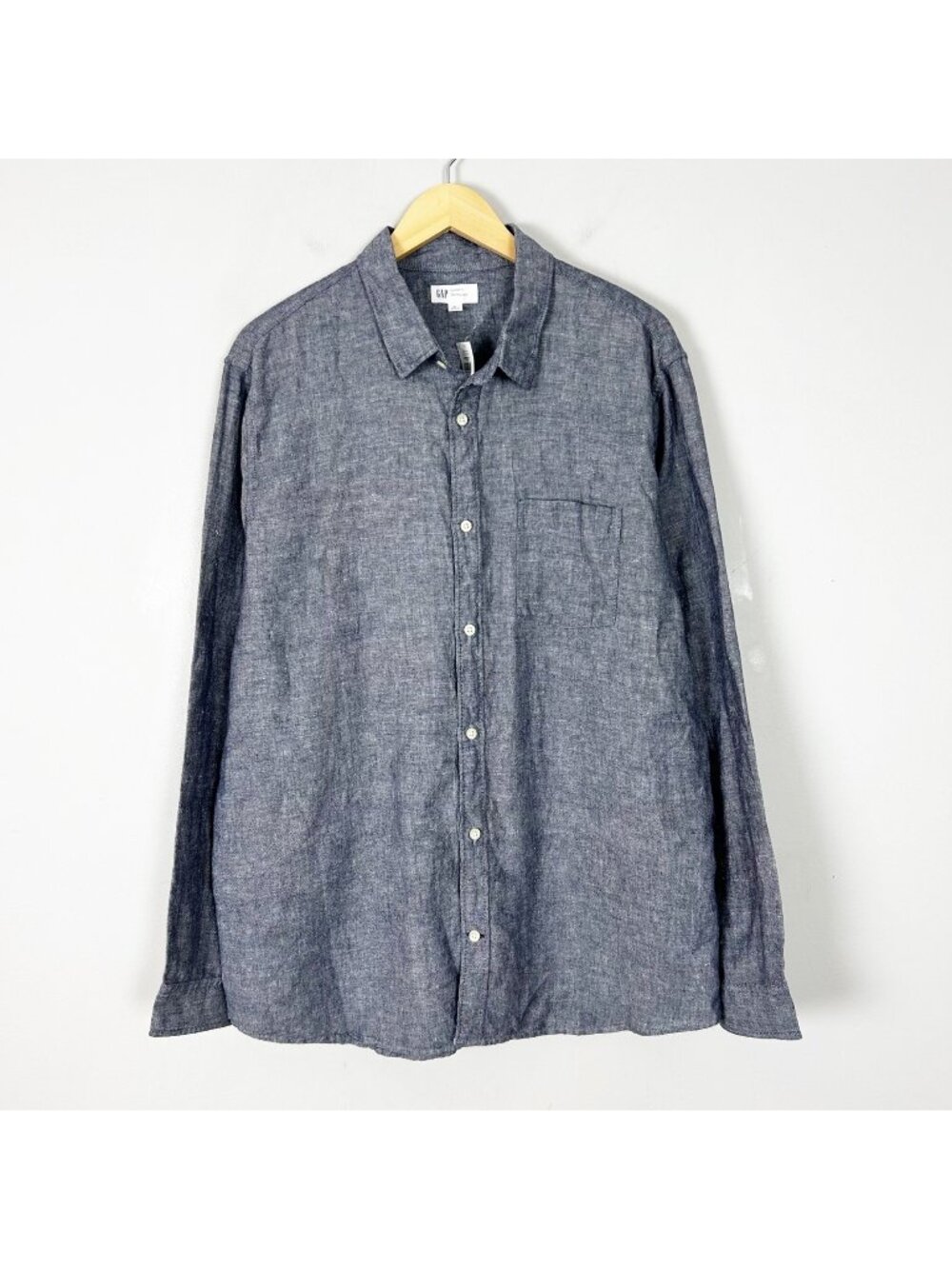 NEW Gap Blue Chambray Linen Cotton Button Down Shirt Casual Classic Size XL Mens